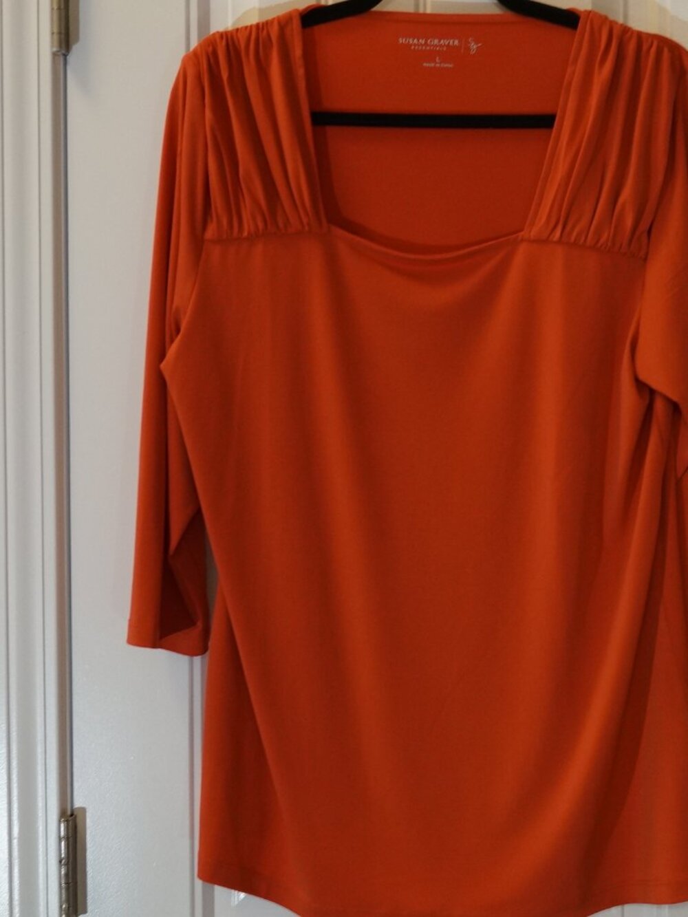 Susan Graver Essentials Liquid Knit Ruched 3/4 Sleeve Top Size L